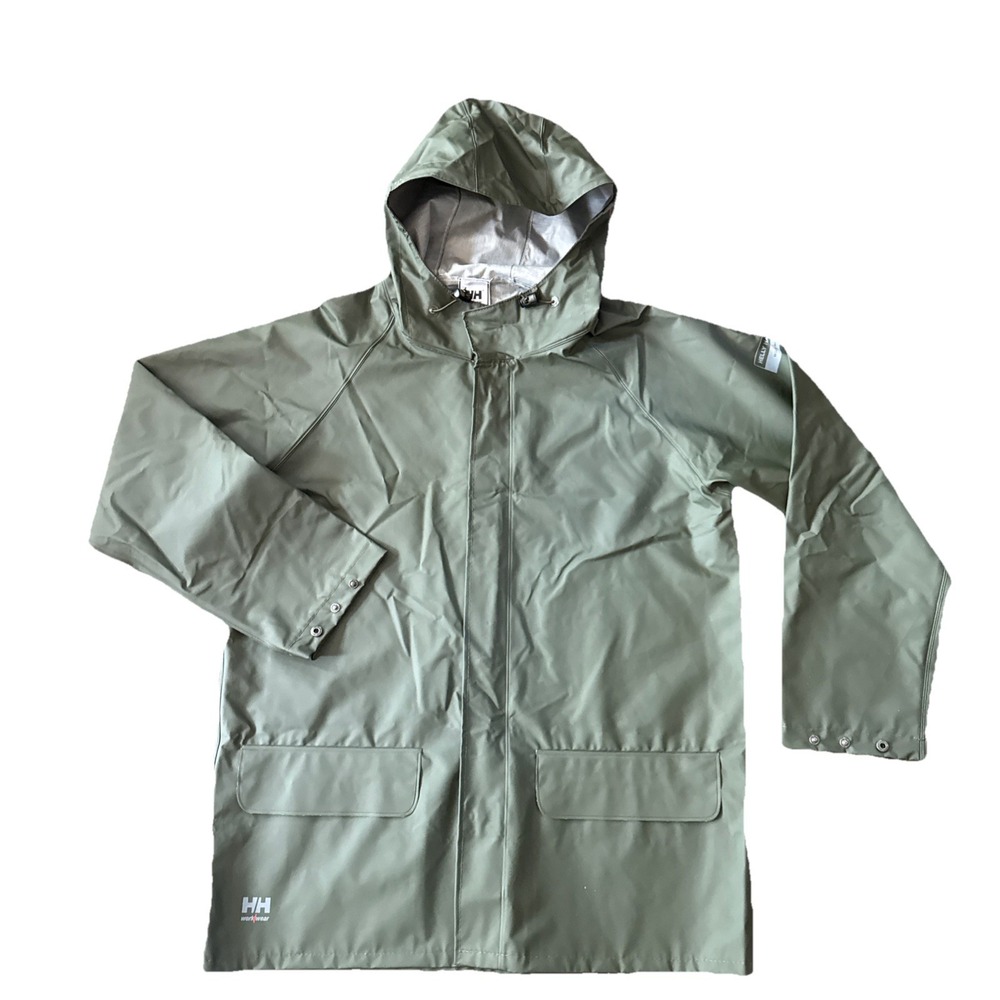 Helly Hansen Workwear Mandal Rain Jacket Men Large Green PVC Waterproof Hooded